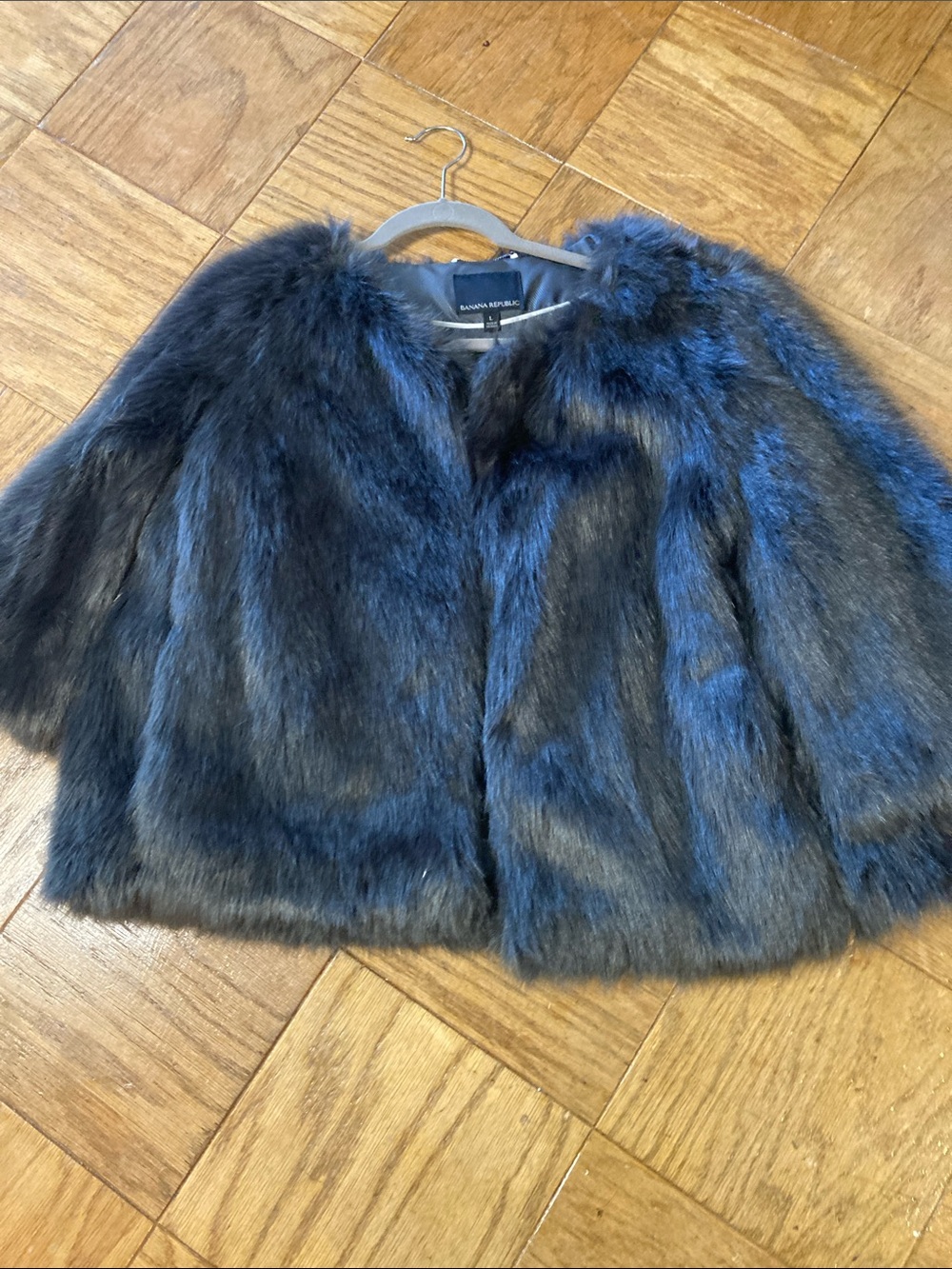 Banana Republic Charcoal Gray Faux Fur Coat